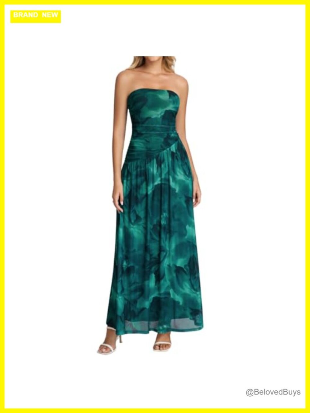 VKIHOC Floral Strapless Maxi Dress Women's Flowy Wedding Guest